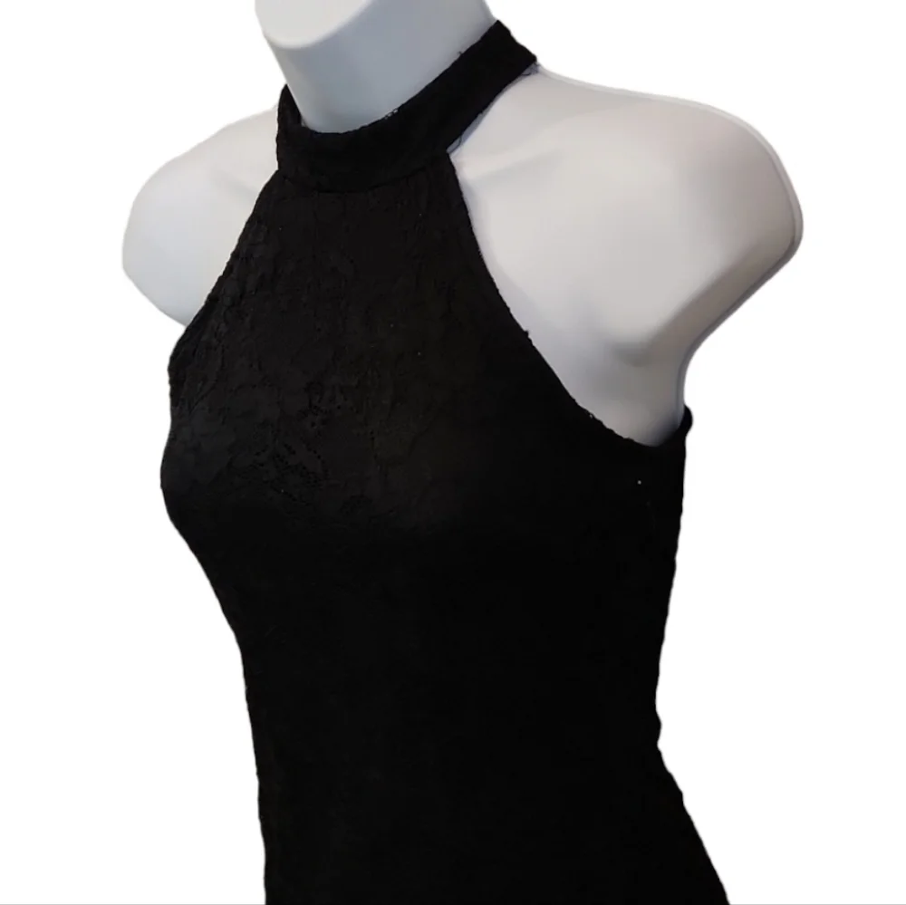 One Clothing Halter Lace Overlay Keyhole Back Dress